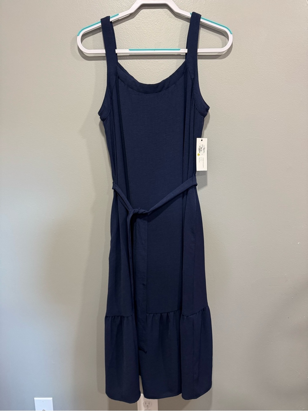 NWT Tribal Midi Tank Dress with Waist Tie in Navy Size Petite Small - Picture 2 of 9